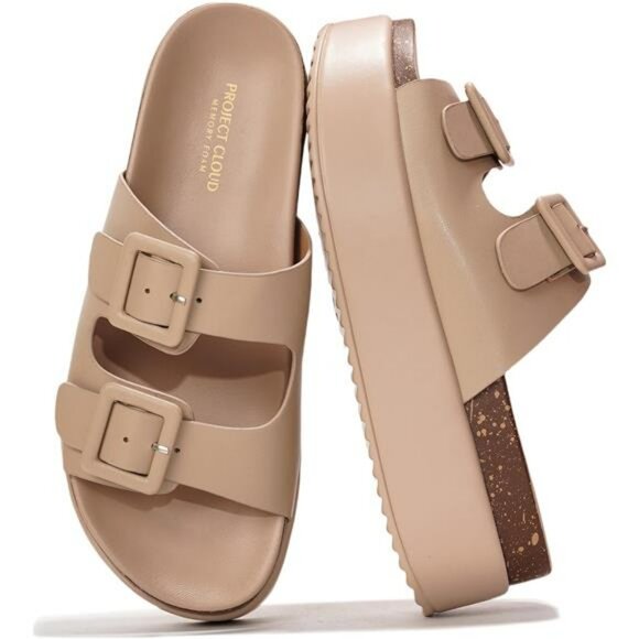 Wedge Platform Sandals for Women Memory Foam Cork Footbed Summer Slides  3 - Picture 1 of 6